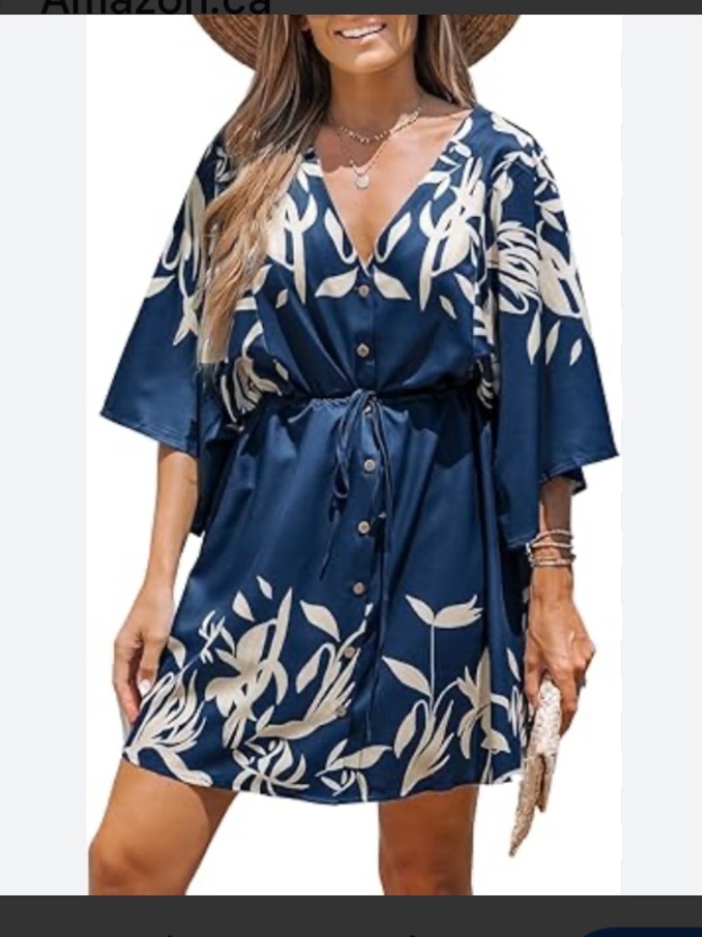 NWOT Navy Floral V-Neck Vacation Dress
